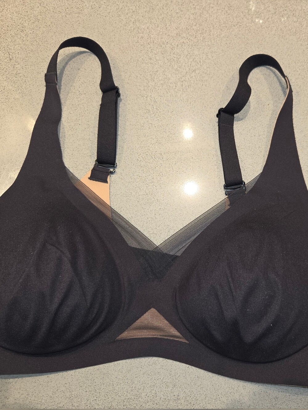 Honeylove Crossover Black Wireless Comfort Bra with Sheer Mesh
